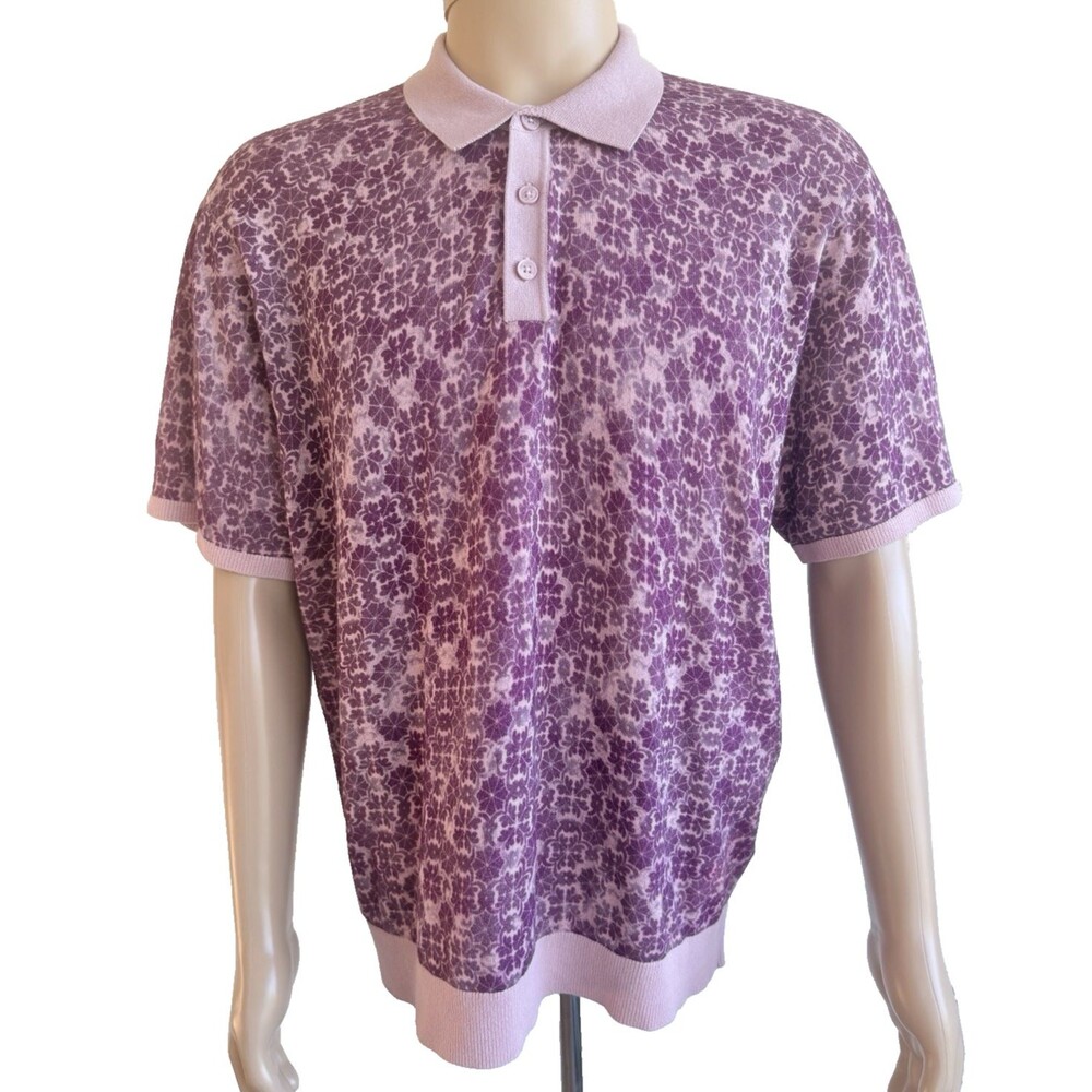 ROBERT GRAHAM Vesey Short Sleeve Polo Sweater NWT $170 Mauve 100% Cotton Size XL